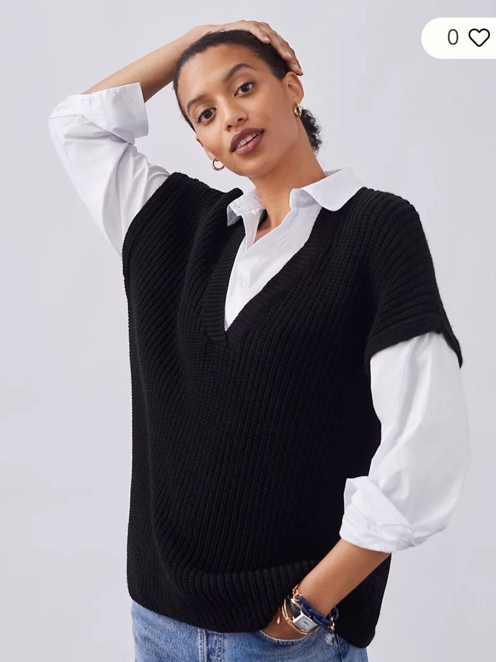 By Anthropologie Black Ribbed Knit Layered V-Neck Vest size Medium - Picture 3 of 13